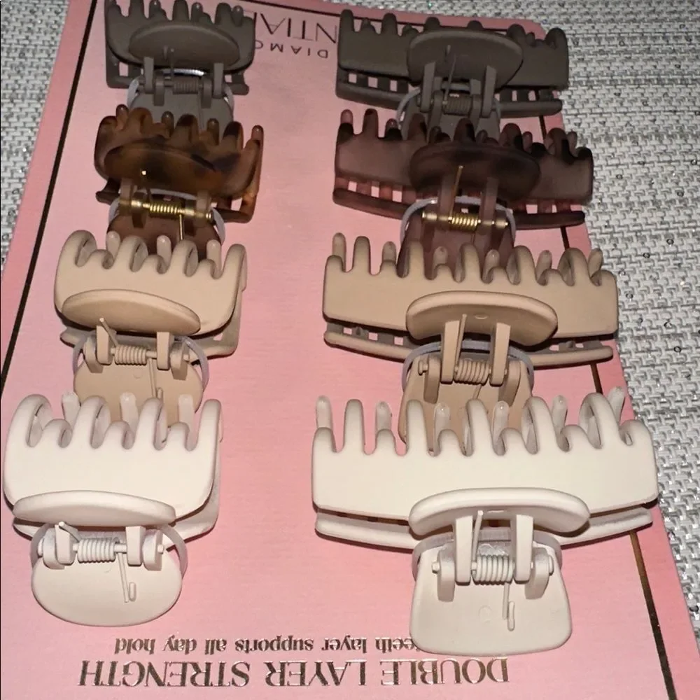 Black Diamond set of 8 rectangle matte cream brown neutral hair claw clips